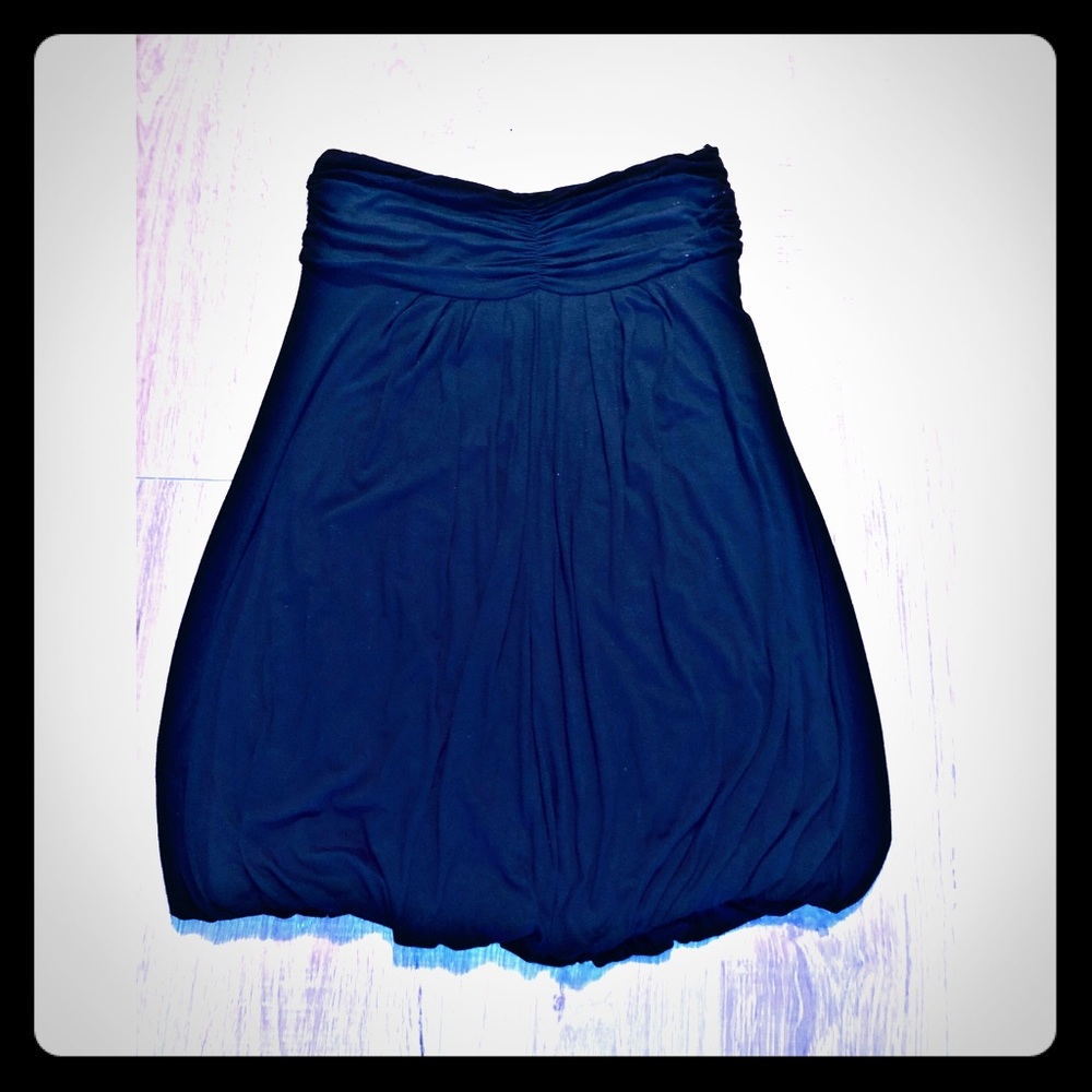 Black strapless potato sac dress